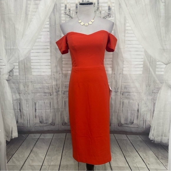 Dress the Population Size Small Red Bailey Off the Shoulder Body-Con Dress NEW - Picture 2 of 14